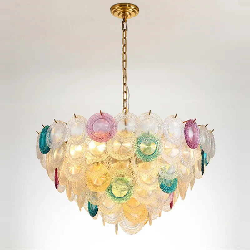 lustre postmoderne en fer et verre coloré à led