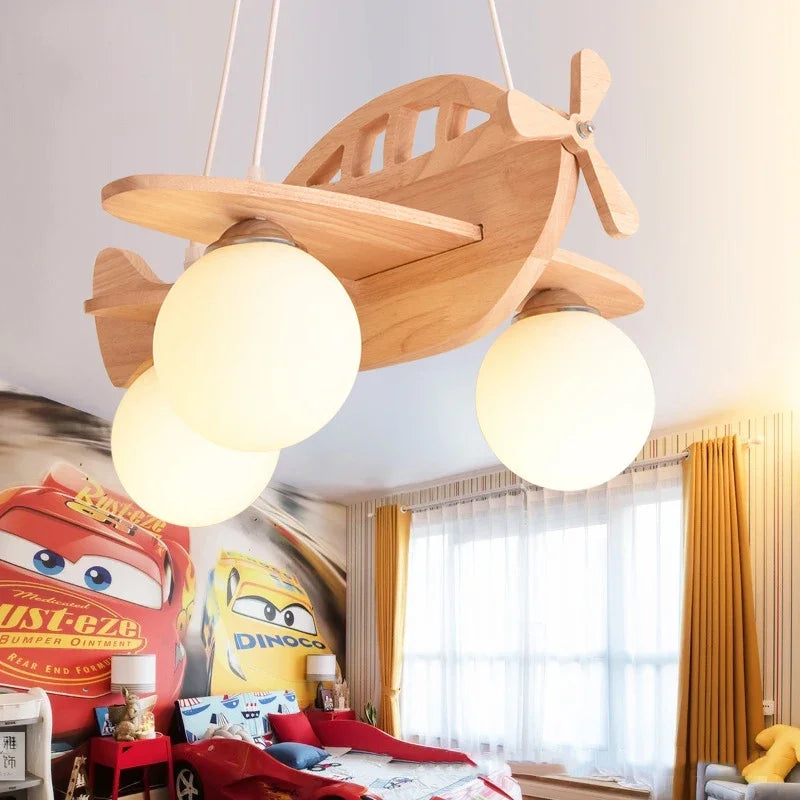 Lustre aviation enfant bois moderne