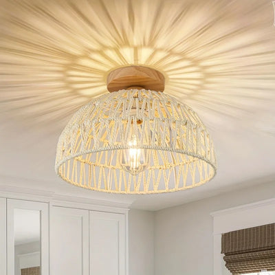 Loftlampe i flettet rattan, bohemestil