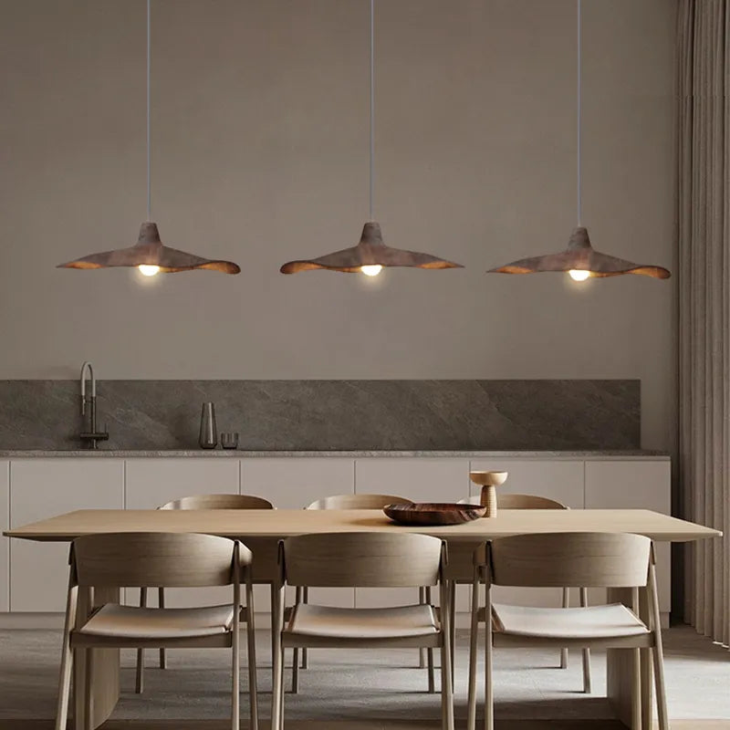 Lustre 3 Lumières Suspension Bois & Béton - Style Industriel Mid-century, Réglable En Hauteur - 3