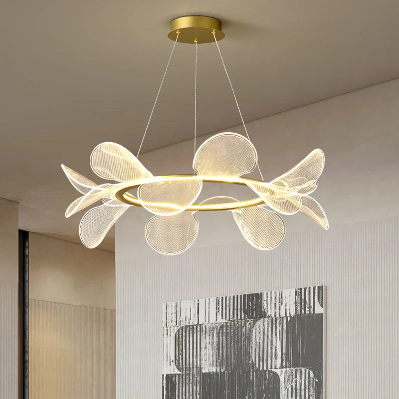 lustre en acrylique transparent avec anneau doré gradation variable