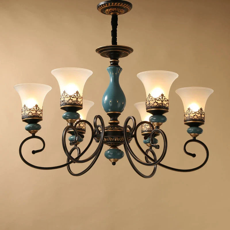 lustre vintage en céramique design classique antique avec abat-jour verre