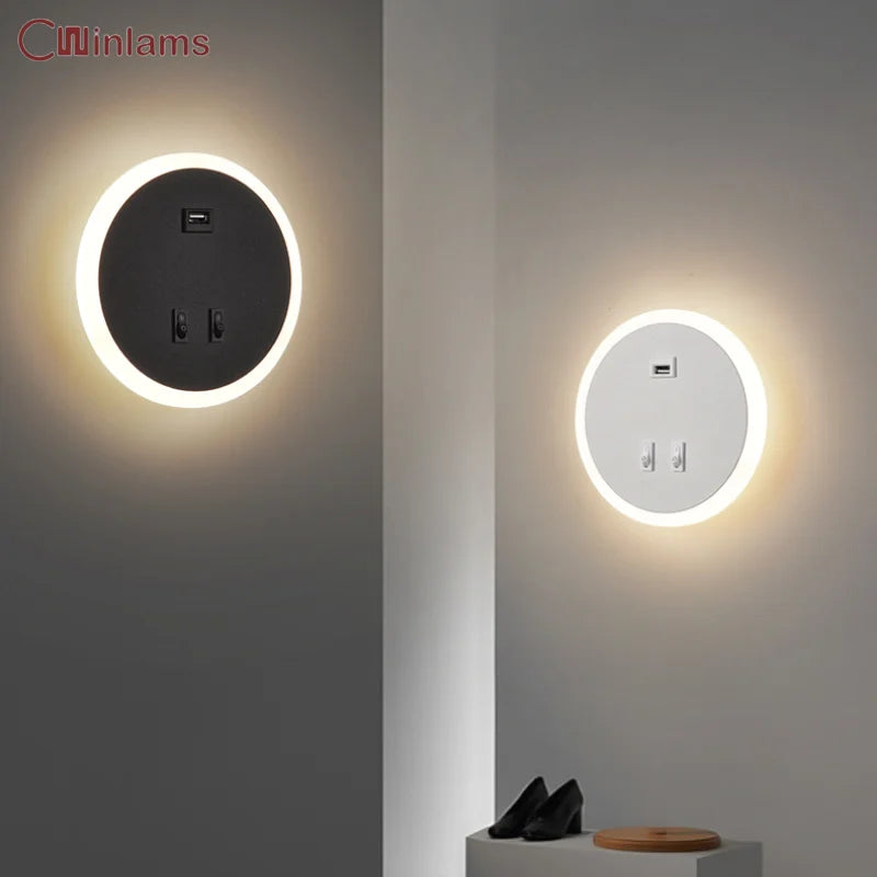 applique murale à led moderne avec port usb pour éclairage d'ambiance