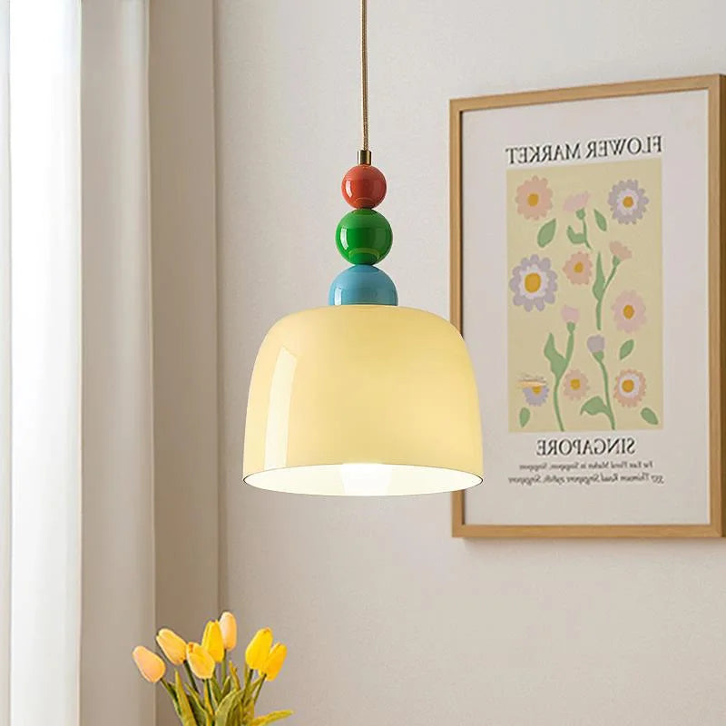 lustre en bois et verre pour bar maison avec led intégrée