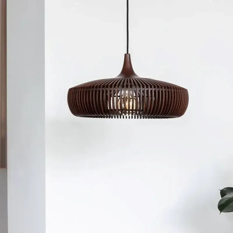 lustre en bois rond rétro pour table de restaurant avec led