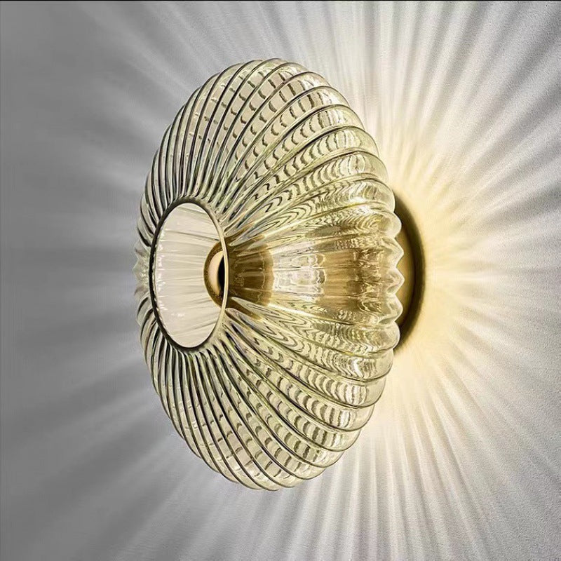 Applique murale ronde en verre strié nordique avec LED, une lumière