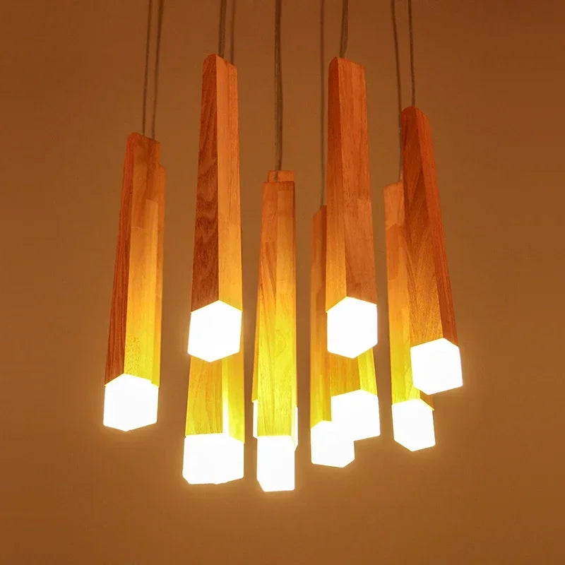 Suspension Bois Scandinave LED Élégante