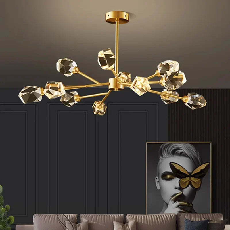 lustre en cuivre et cristal pour une ambiance élégante