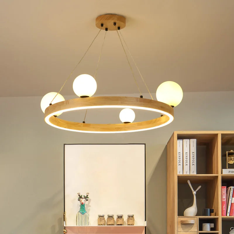 Lustre rond bois design moderne