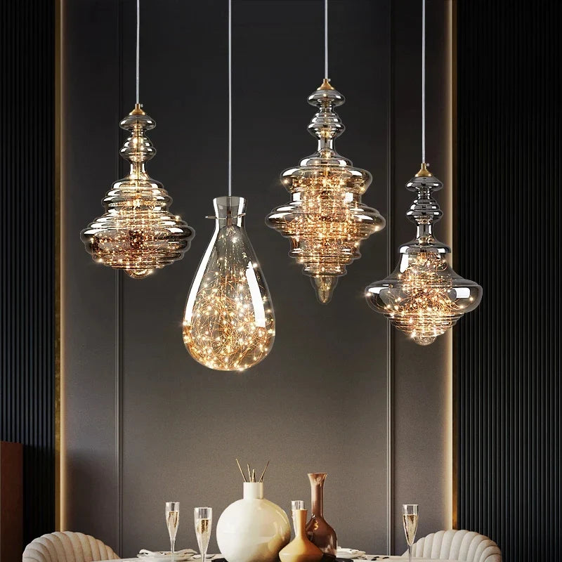 Lustre design cuivre cristaux lumineux