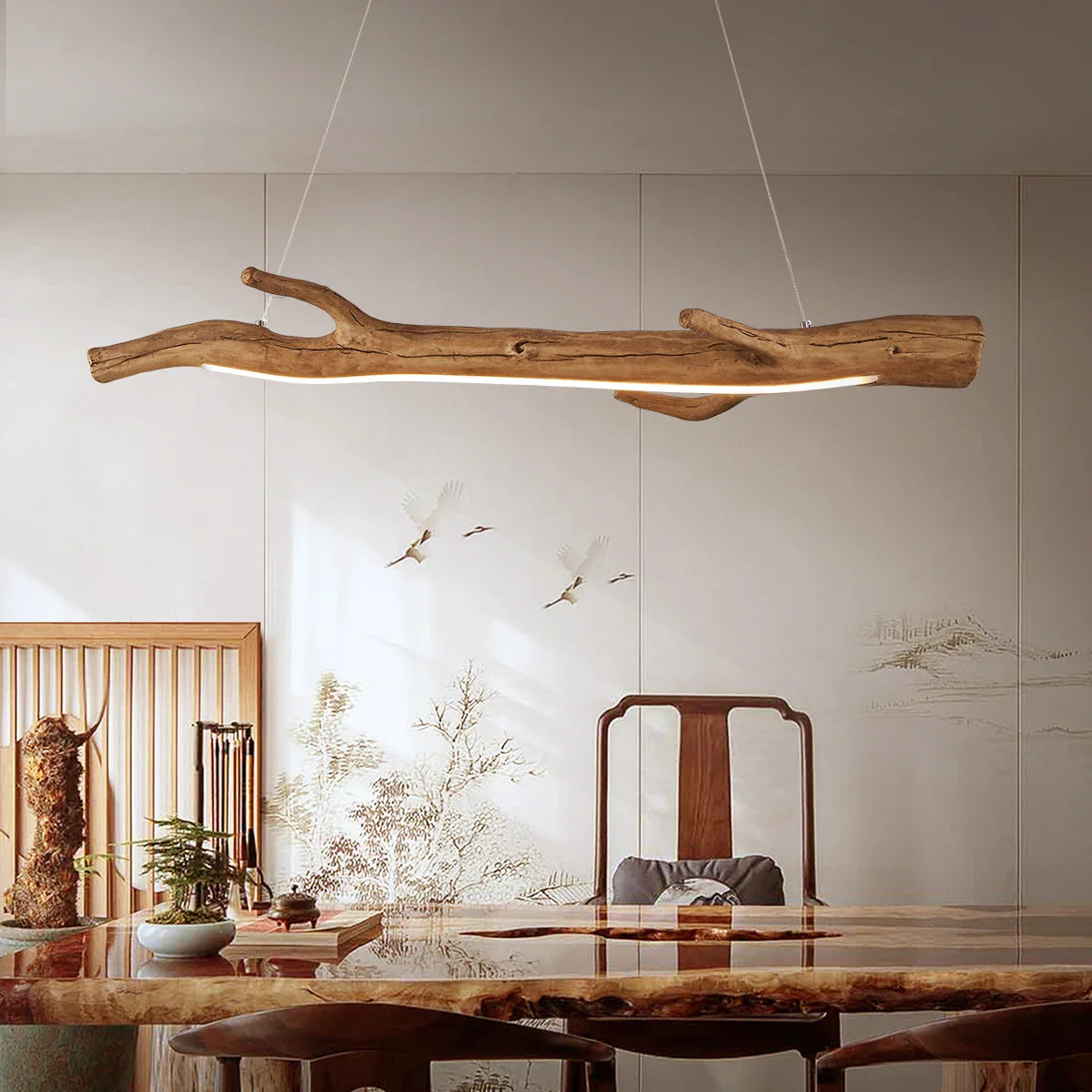 Lustre branche d'arbre vintage en résine avec led pour décoration intérieure