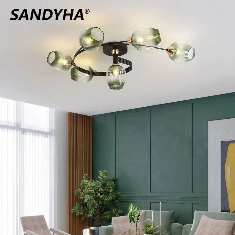 lustre moderne nordique en spirale en verre et fer