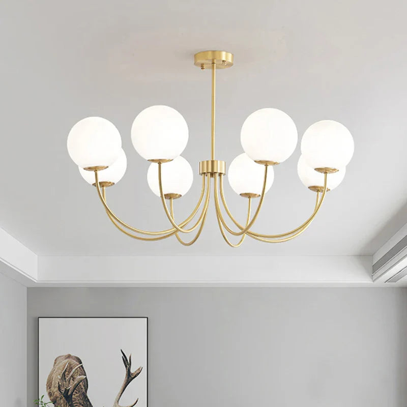 lustre moderne en verre avec luminaire suspendu et structure métallique