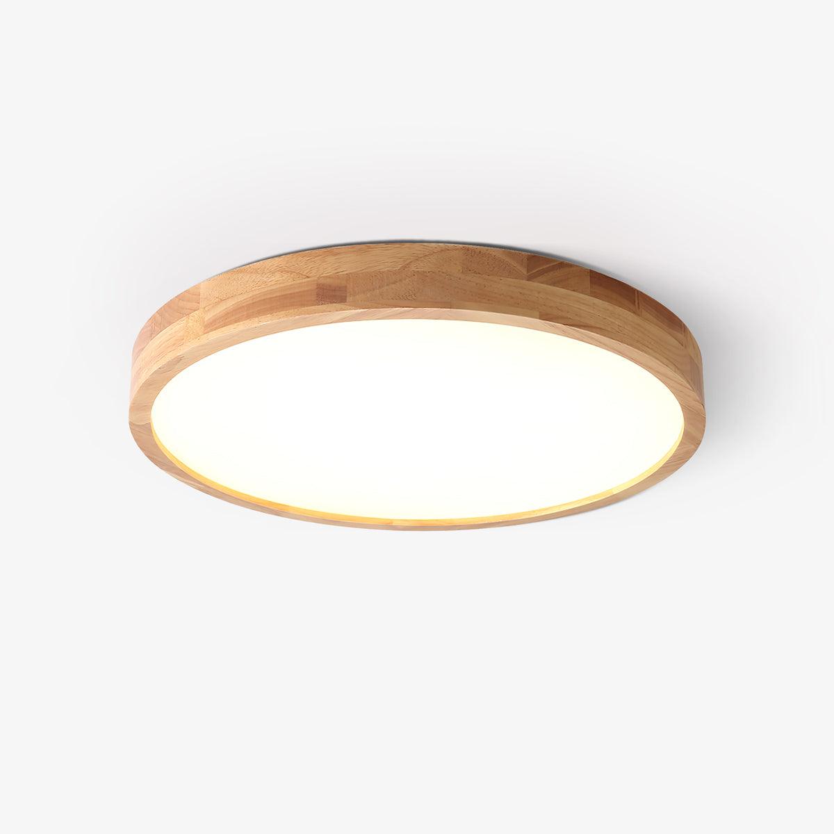 Plafonnier rond nordique moderne en bois avec LED intégrée, une lumière