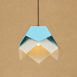 Abat-Jour Led Fleur Origami Moderne Bleu Luminaire Chambre