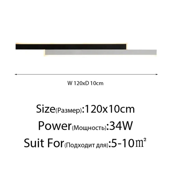 Applique Murale À Design Minimaliste Contemporain Noir Blanc 120Cm / Lumière Chaude Applique Chambre