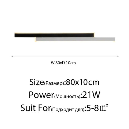 Applique Murale À Design Minimaliste Contemporain Noir Blanc 80Cm / Lumière Blanche Applique Chambre