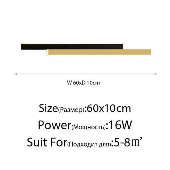 Applique Murale À Design Minimaliste Contemporain Or Noir 60Cm / Lumière Blanche Applique Chambre