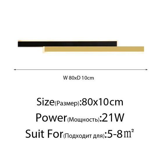Applique Murale À Design Minimaliste Contemporain Or Noir 80Cm / Lumière Blanche Applique Chambre