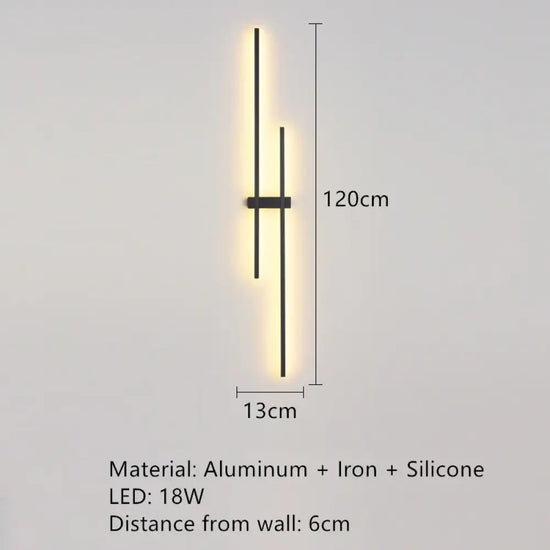 Applique Murale Élégante Design Contemporain Minimaliste B-120Cm-Noir / Intensité Variable Chambre