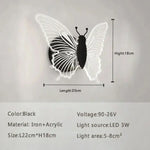 Applique Murale Led Acrylique Élégante Design Papillon. Noir 22Cm / Blanc Chaud Chambre