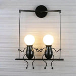 Applique Murale Led Bonhomme Lumineux Élégant. 2 Lampes - Noir / Froide Chambre