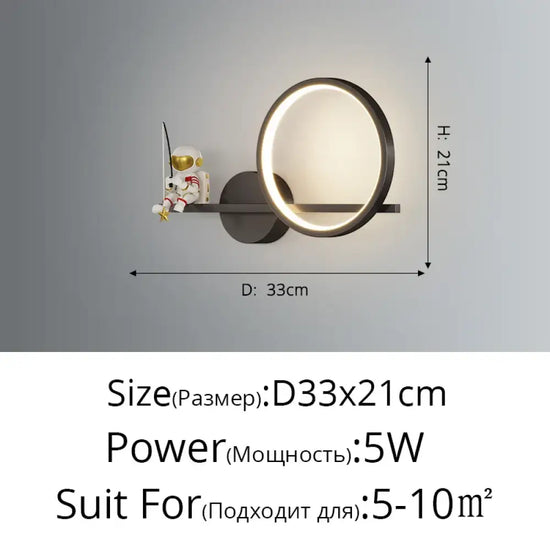 Applique Murale Led Cosmique Design Minimaliste D Noir D33X21Cm 5W / 3 Couleurs Sans Télécommande