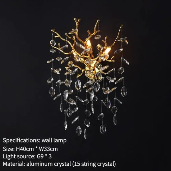 Applique Murale Led Cristalline Élégante Minimaliste Grands 3 Lumières / Lumière Chaude 3000K