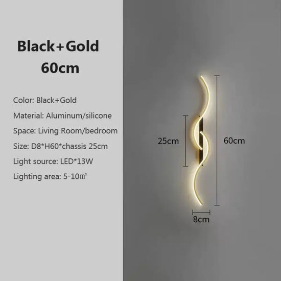 Applique Murale Led Design Contemporain Lumineux. Noir-Or60Cm / Blanc Tricolore Chambre