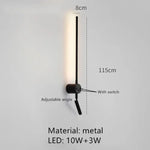 Applique Murale Led Design Épuré Contemporain B-Noir-115Cm / 3000K Chambre