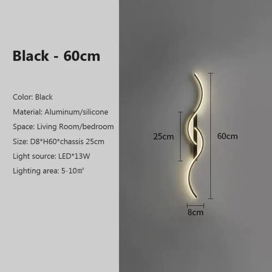 Applique Murale Led Design Minimaliste Chic. Noir60Cm / Blanc Tricolore Chambre