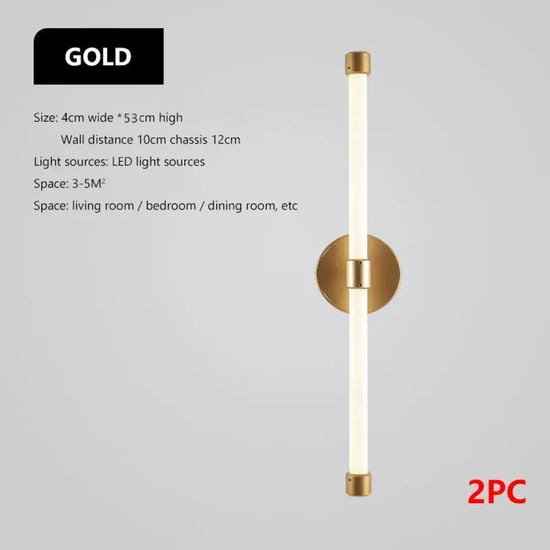 Applique Murale Led Design Minimaliste Élégant Or-2Pc / Blanc Froid 10W Chambre