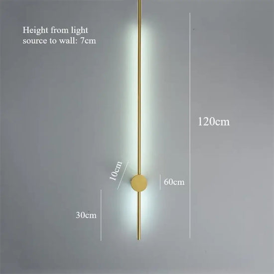 Applique Murale Led Dorée Minimaliste Élégante. 120 Cm / Lumière Chaude 3000K Chambre