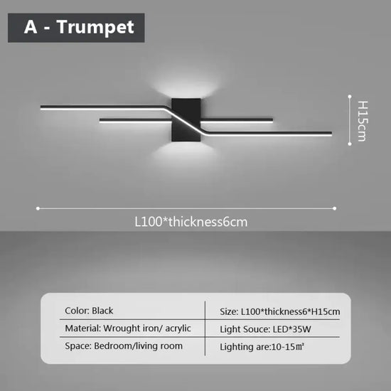 Applique Murale Led Élégante Design Contemporain Typea Noir 100Cm / Blanc Chaud Chambre