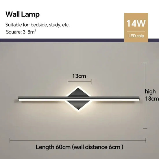 Applique Murale Led Élégante Design Contemporain Typeb Noir 60Cm / Blanc Froid Chambre