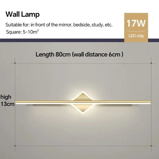 Applique Murale Led Élégante Design Contemporain Typeb Or 80Cm / Blanc Chaud Chambre
