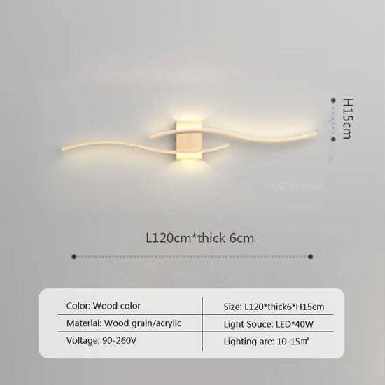 Applique Murale Led Élégante Design Minimaliste Couleur E-Bois / Blanc Chaud Applique Chambre