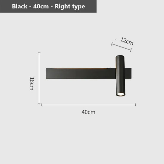 Applique Murale Led Élégante Minimaliste Design. L40Cm-Noir-Droite / 3 Couleurs Modifiables Chambre