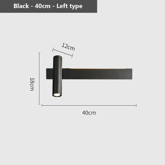 Applique Murale Led Élégante Minimaliste Design. L40Cm - Noir Gauche / 3 Couleurs Modifiables