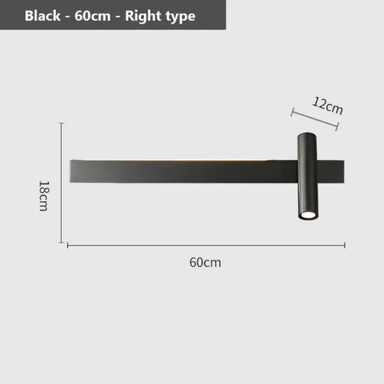 Applique Murale Led Élégante Minimaliste Design. L60Cm-Noir-Droite / 3 Couleurs Modifiables Chambre