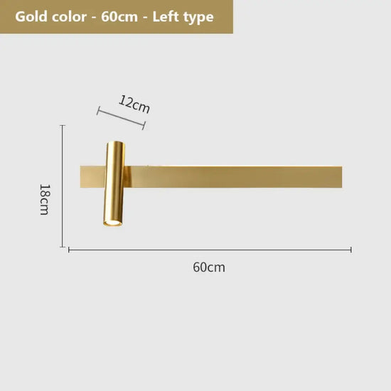 Applique Murale Led Élégante Minimaliste Design. L60Cm - Or Gauche / 3 Couleurs Modifiables Chambre