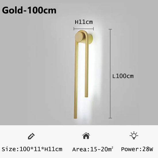 Applique Murale Led Élégante Minimaliste Scandinave Or-100Cm / Changeable Applique Chambre