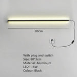 Applique Murale Led Moderne Design Minimaliste Élégant 80Cm-Noir-Interrupteur / Lumière