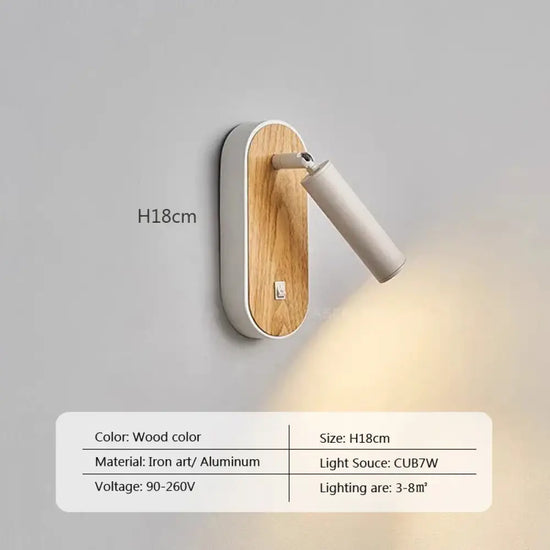 Applique Murale Led Nordique Bois Minimaliste Couleur Du / Blanc Froid Applique Chambre
