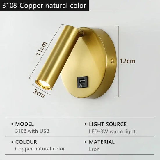 Applique Murale Led Pliable Élégante Minimaliste 3108-Copper Color Chambre