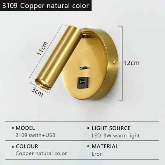 Applique Murale Led Pliable Élégante Minimaliste 3109-Copper Color Chambre