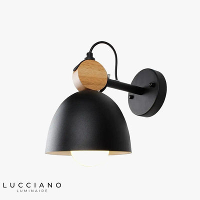Ronde blauwe LED-wandlamp natuurlijk hout design