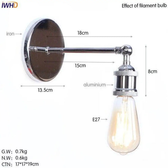 Applique Murale Led Rustique Vintage Argenté Luminaire Doré