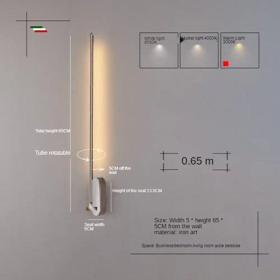 Applique Murale Nordique Élégante Minimaliste Lumière Argent 60Cm / Lumière Neutre Applique Chambre