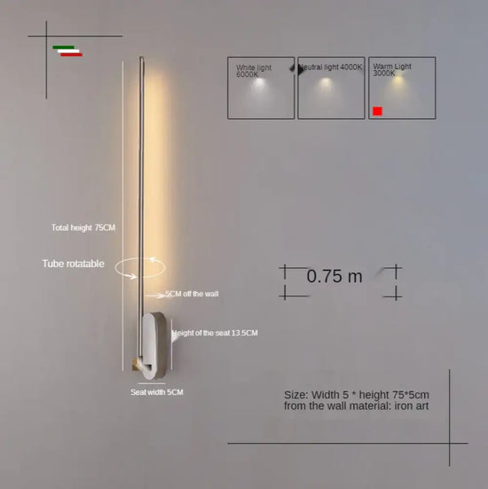 Applique Murale Nordique Élégante Minimaliste Lumière Argent 70Cm / Lumière Neutre Applique Chambre